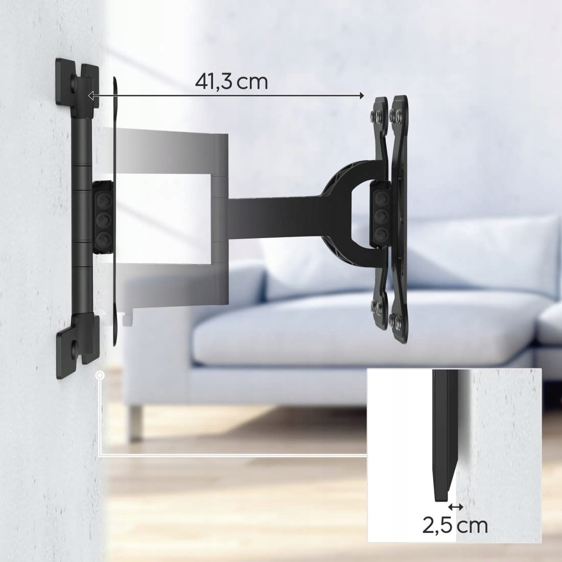 HAMA Uchwyt TV Ścienny Ruchomy 19-48 Cal VESA 100x100-200x200 25kg Czarny — miniatura 5