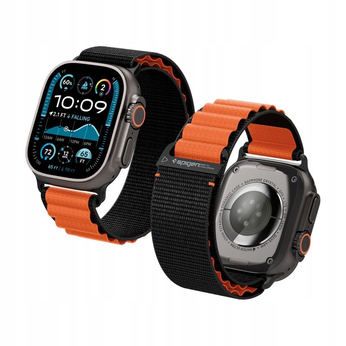 Pasek do Apple Watch 44 mm Spigen WBF1 czarny/pomarańczowy