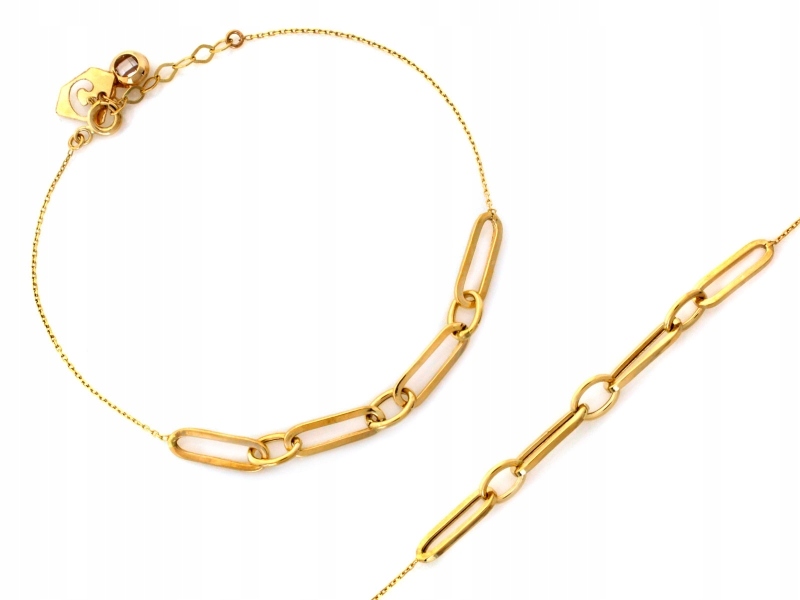 Zlatý 585 řetízkový náramek s velkými oválnými články, jemný řetízek