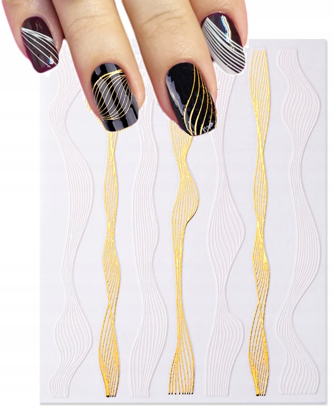 

Naklejki Na Paznokcie Samoprzylepne Fale Bia-złote