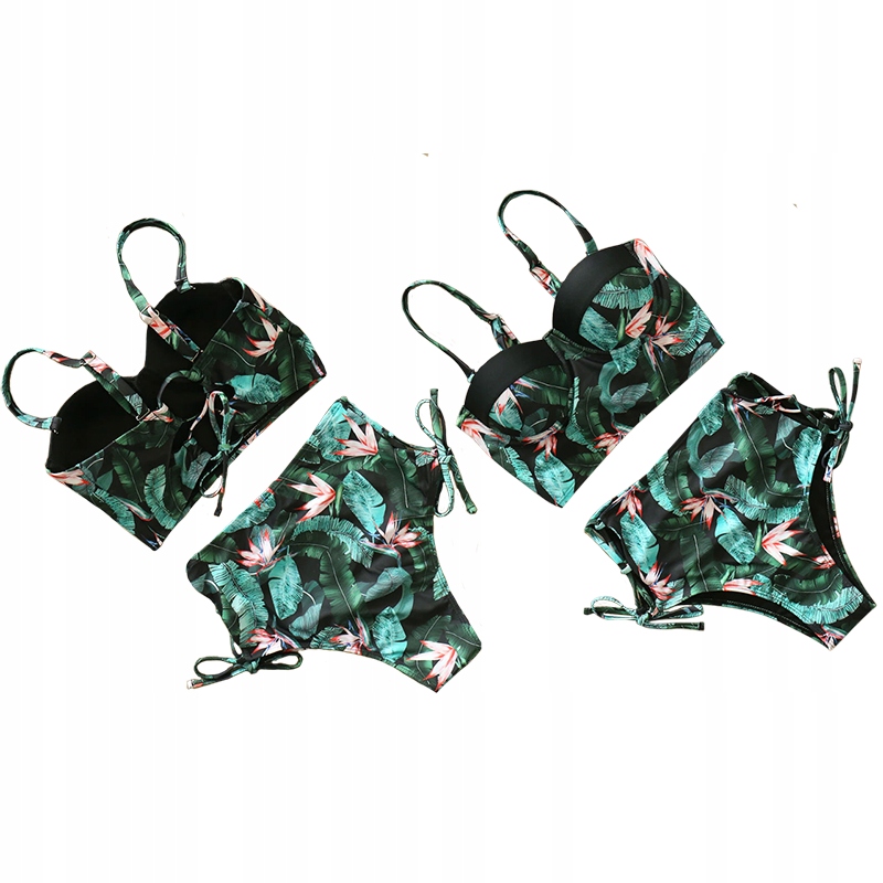 STRÓJ KĄPIELOWY DWUCZĘŚCIOWY WYSOKI STAN MODELUJĄCY DAMSKI CZARNY KWIATY M Wzór dominujący bez wzoru