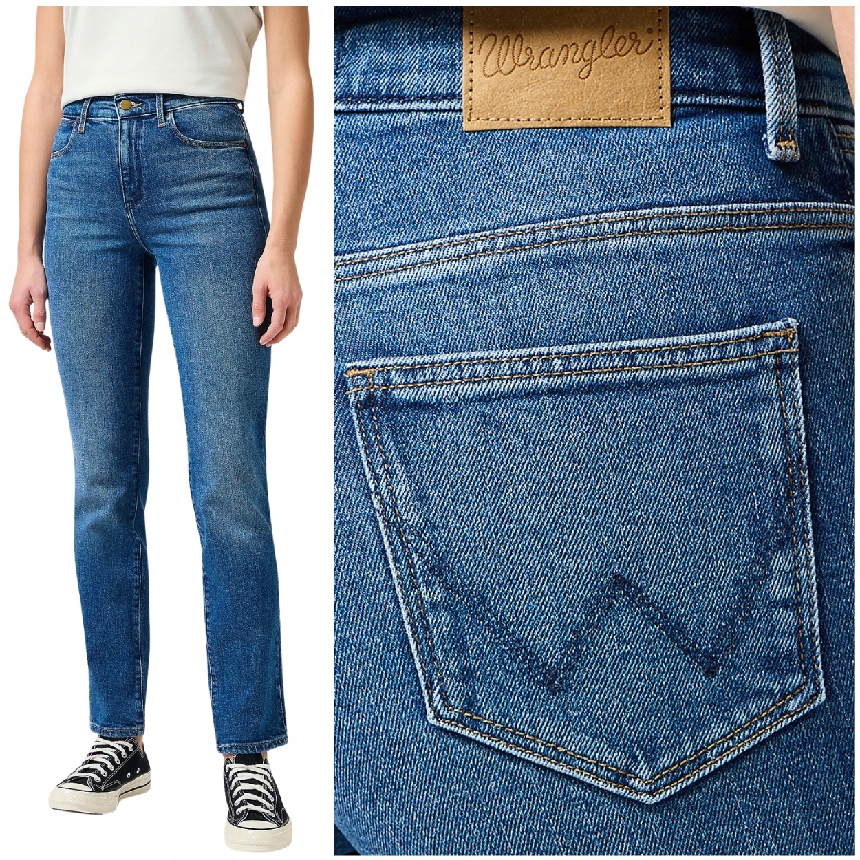 Wrangler Straight Airblue jednoduché vysoké dámské džínové kalhoty W29 L34