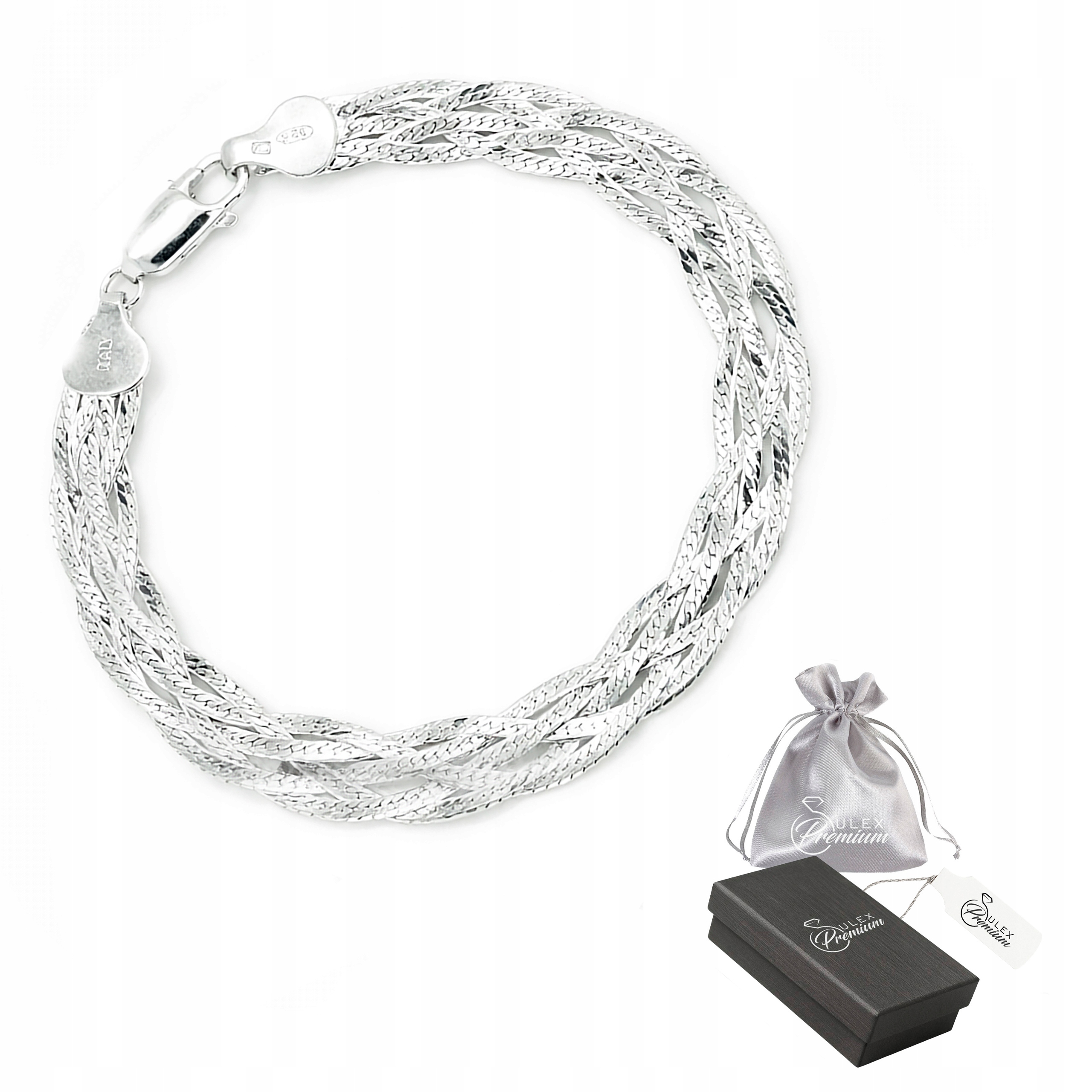 Stříbrný náramek 925 Pletený cop Lesklý dámský 18,5 cm x 8 mm
