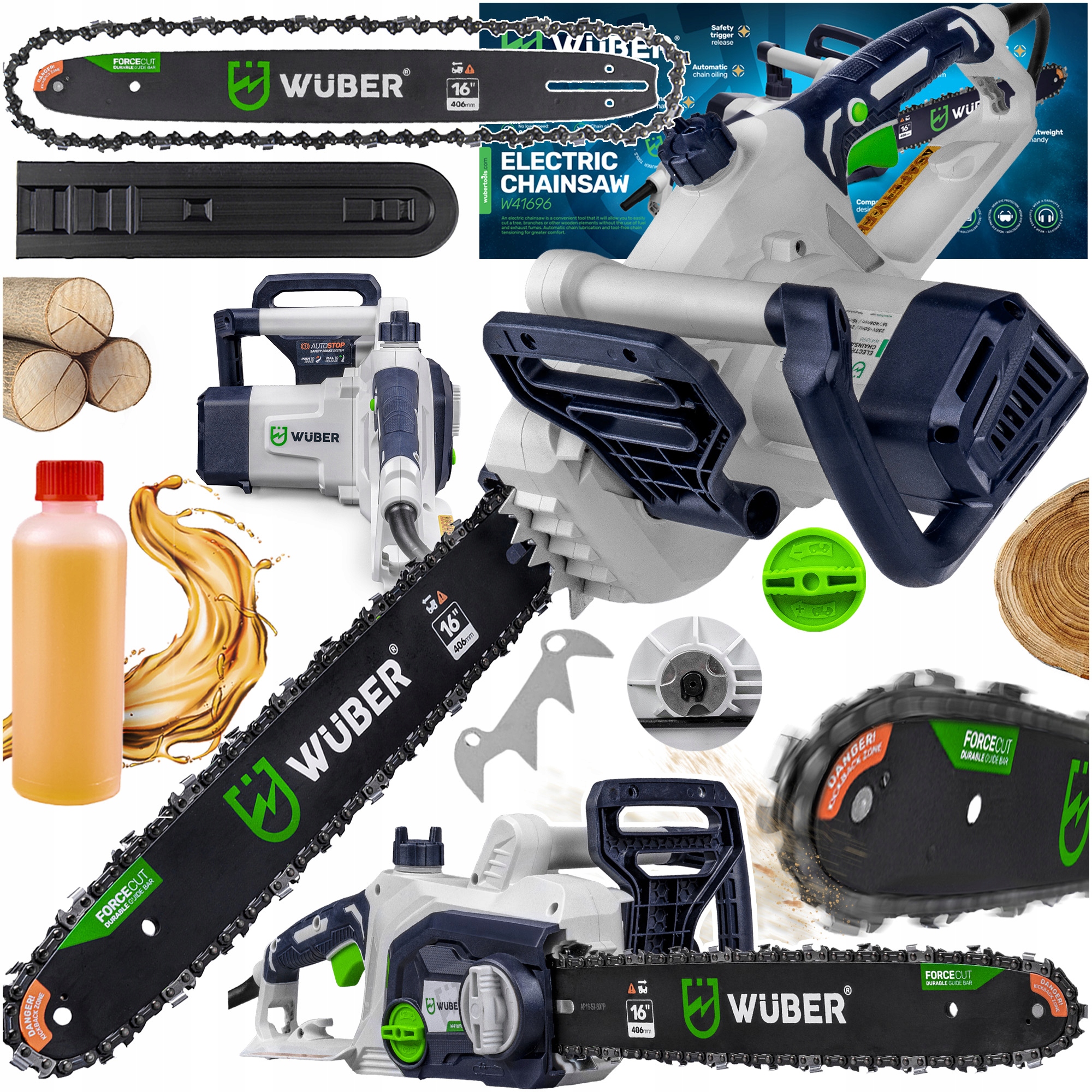 Piła Łańcuchowa Elektryczna Pilarka Drewna +olej Prowadnica Łańcuch 16"