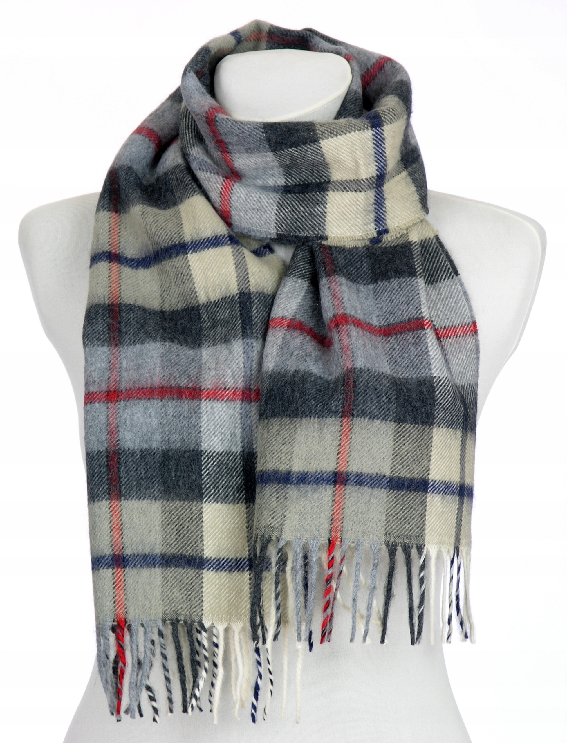 MIĘCIUTKI SZAL W SZKOCKĄ SZARĄ KRATĘ TARTAN UNISEX 30/160 cm