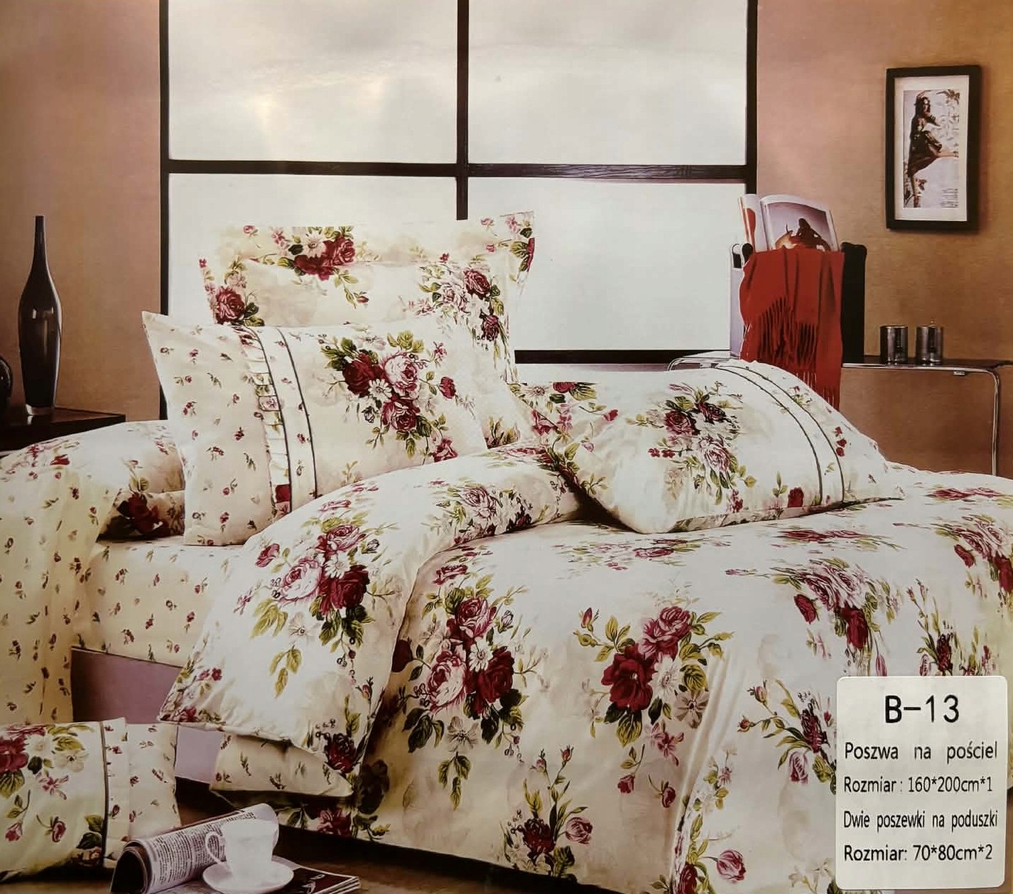 Komplet pościeli 100% bawełna Mengtianzi B-13 biała w kwiaty 160x200 3el