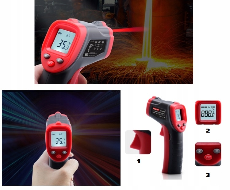 PIROMETR TERMOMETR LASEROWY BEZDOTYKOWY -50 +550 Marka Wintact