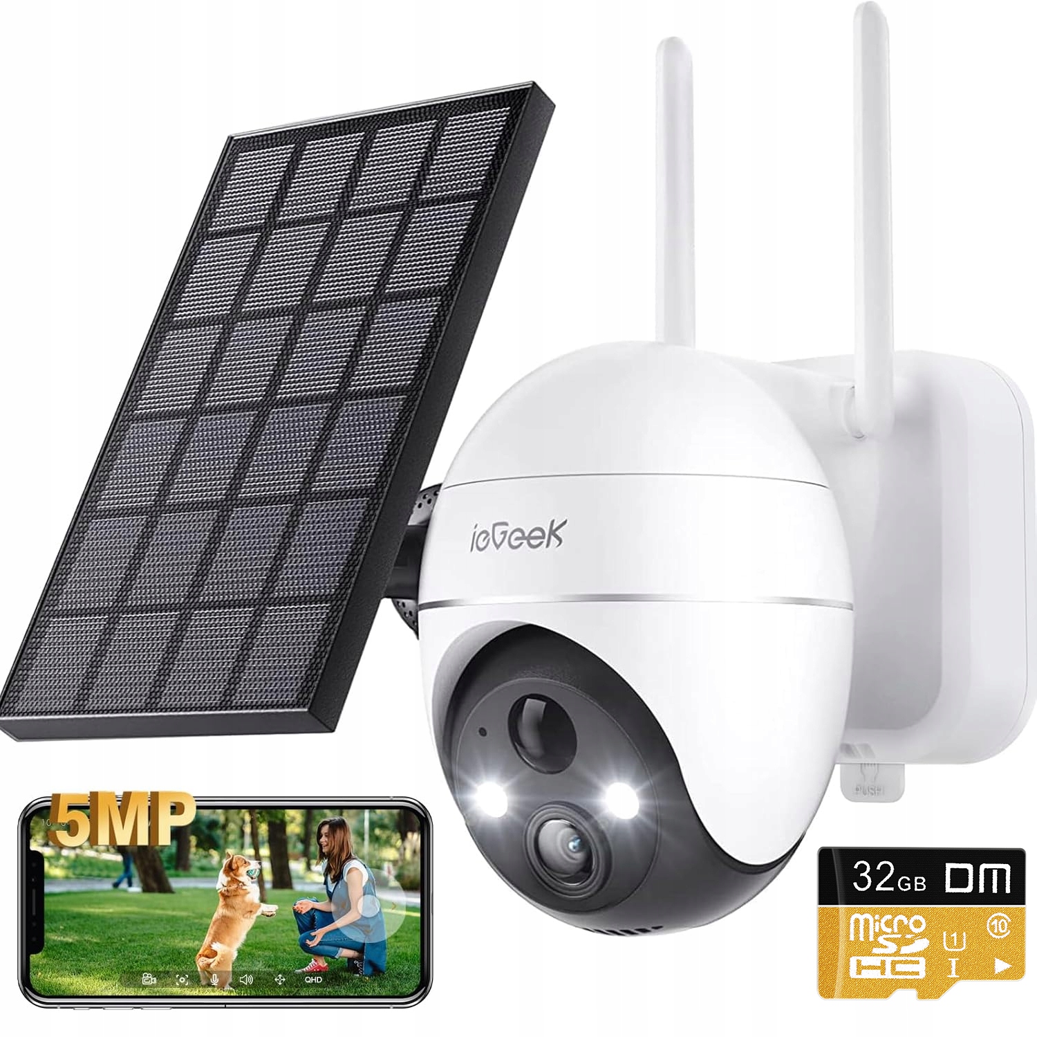 Solární venkovní Ip WiFi kamera Otočná Qhd 4K 5MPx 4x Zoom Baterie 64GB