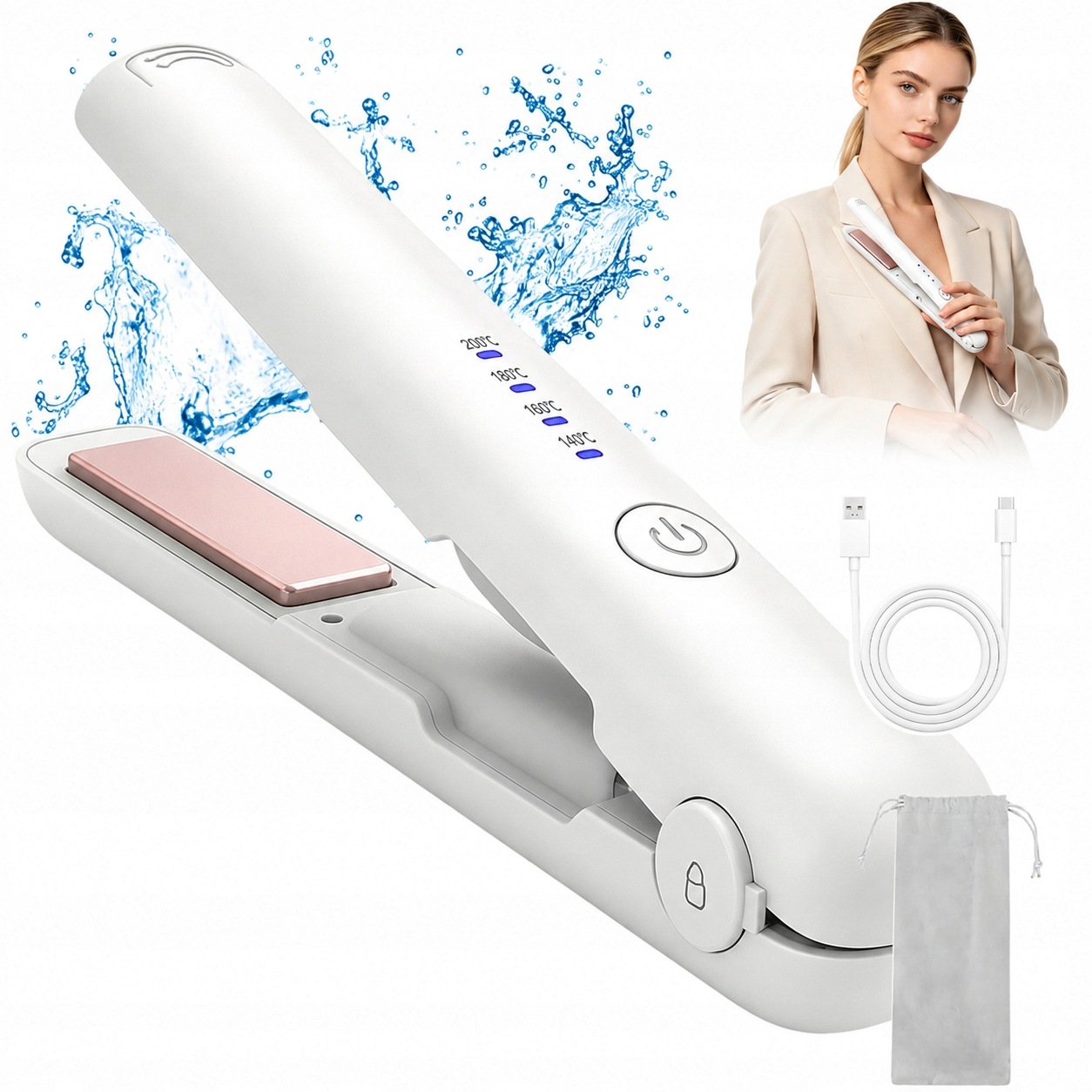 Mini Žehlička Na Vlasy 2 V 1 4 Teploty 3200 Mah Usb-c