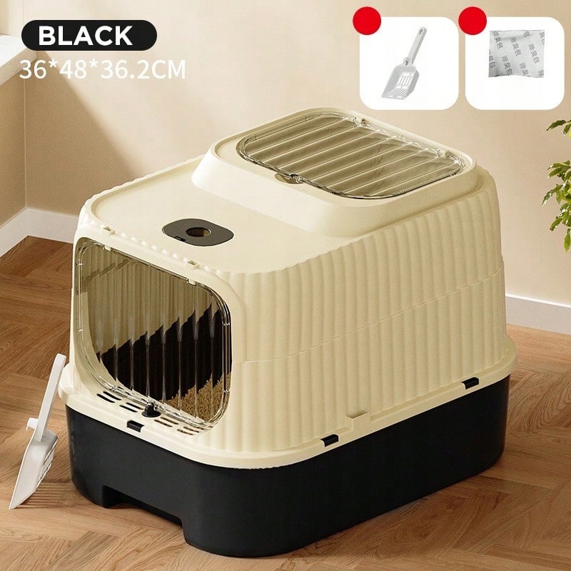 Levně Nová Vzduchotěsná toaleta pro kočky Snadno rozebíratelná a omyvatelná Černá