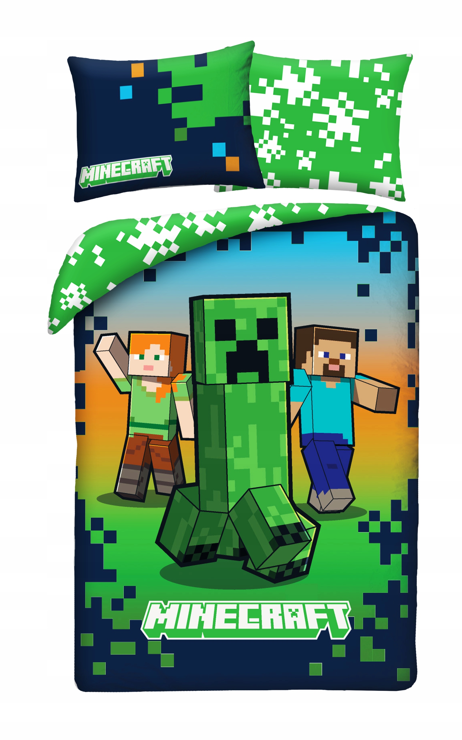 POŚCIEL MINECRAFT 140x200cm KOMPLET DLA DZIECI ALEX STEVE CREEPER