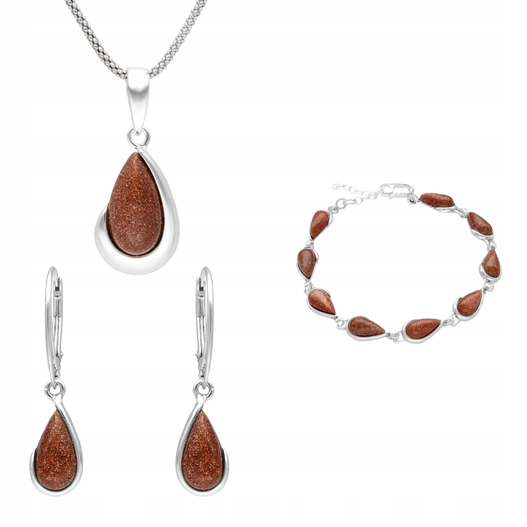 Stříbrný set s pískem pouště Náušnice přívěsek náramek