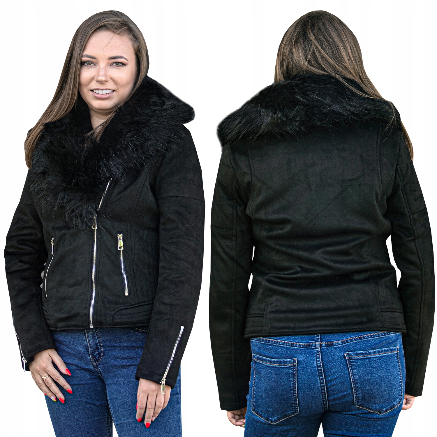 Semišová Ramoneska S Odlišnou Kožešinou U Límce, Černá