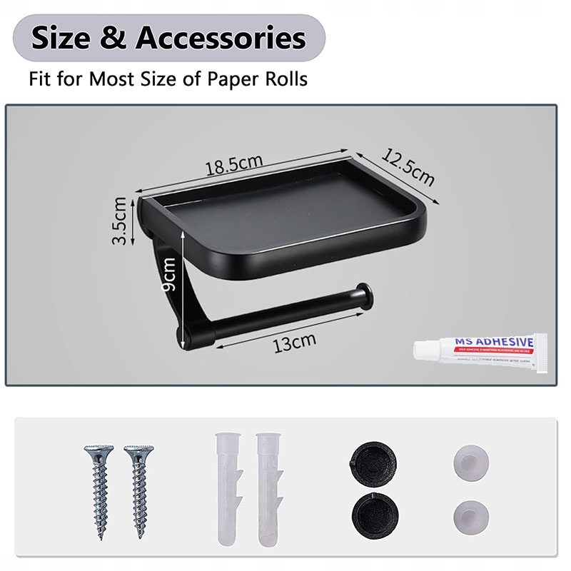 UCHWYT NA PAPIER TOALETOWY Z PÓŁKĄ CZARNY LOFT MAT Marka Arhatreya