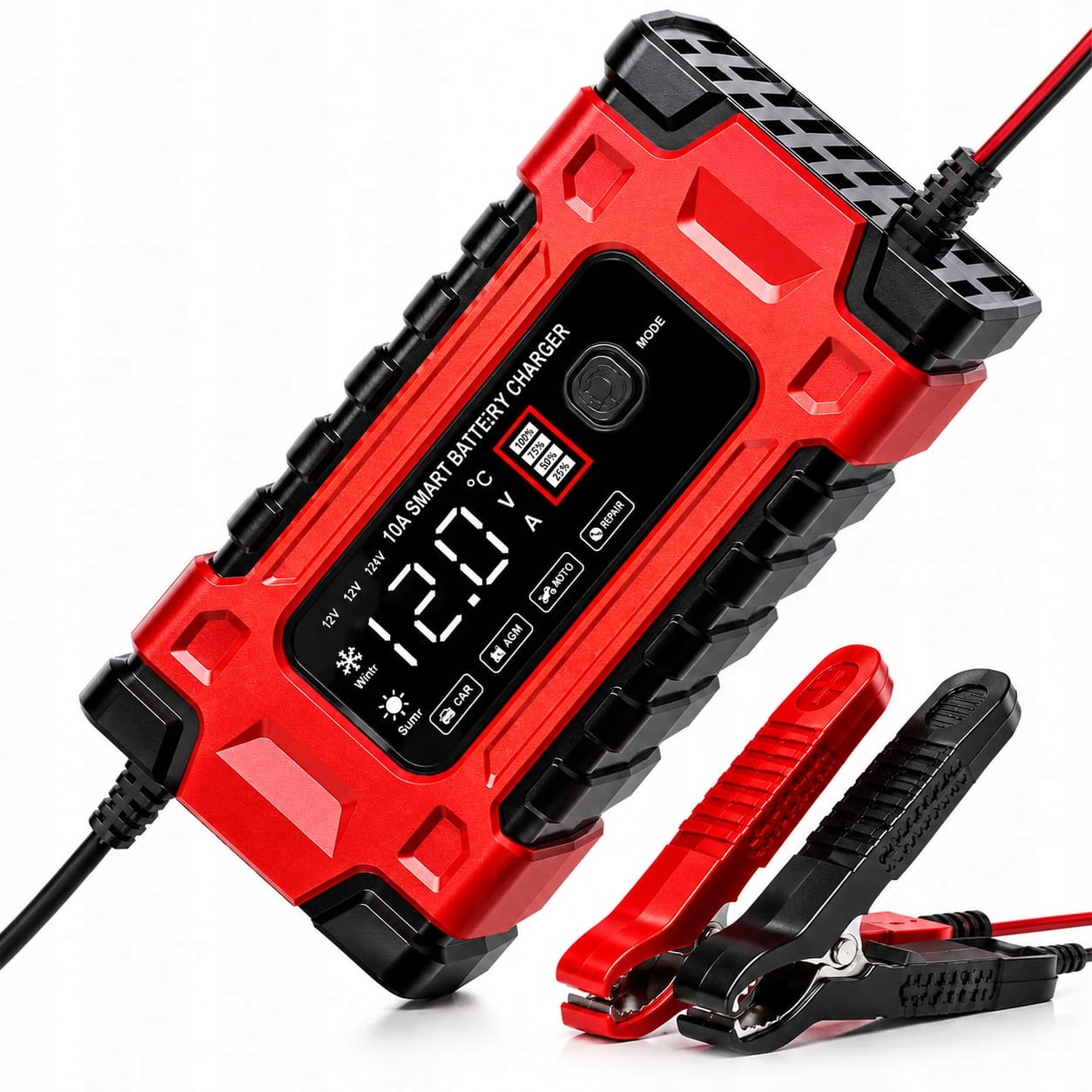 Prostownik 10A 12V/24V do akumulatorów LCD Funkcja Naprawy Ładowarka