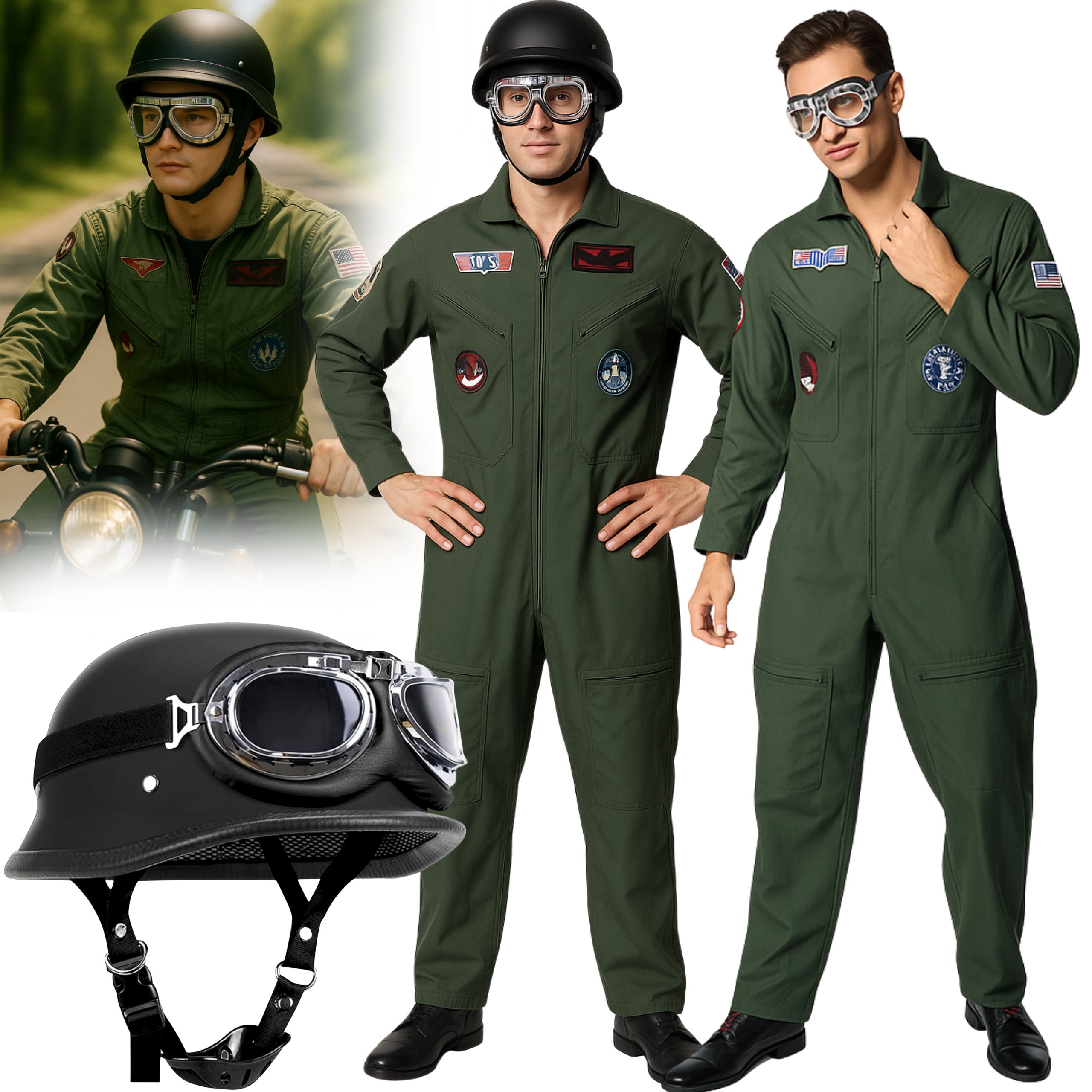 Kostým Pilota Letadla Top Gun Kombinéza Helma Gogle 152 158 Xs S