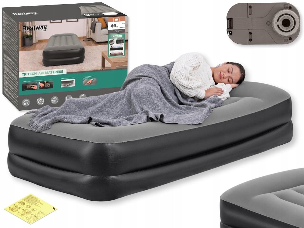 Materac Dmuchany Jednoosobowy 97x191x46 Bestway 67401 z Pompką Wbudowaną