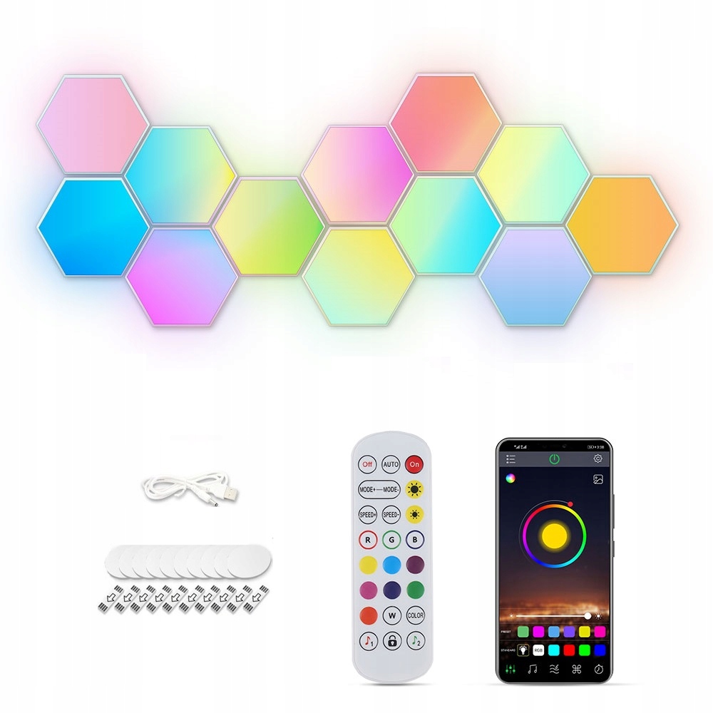 Lampa Hexagon medová plástev Rgb Usb dálkový ovladač Apka 12s