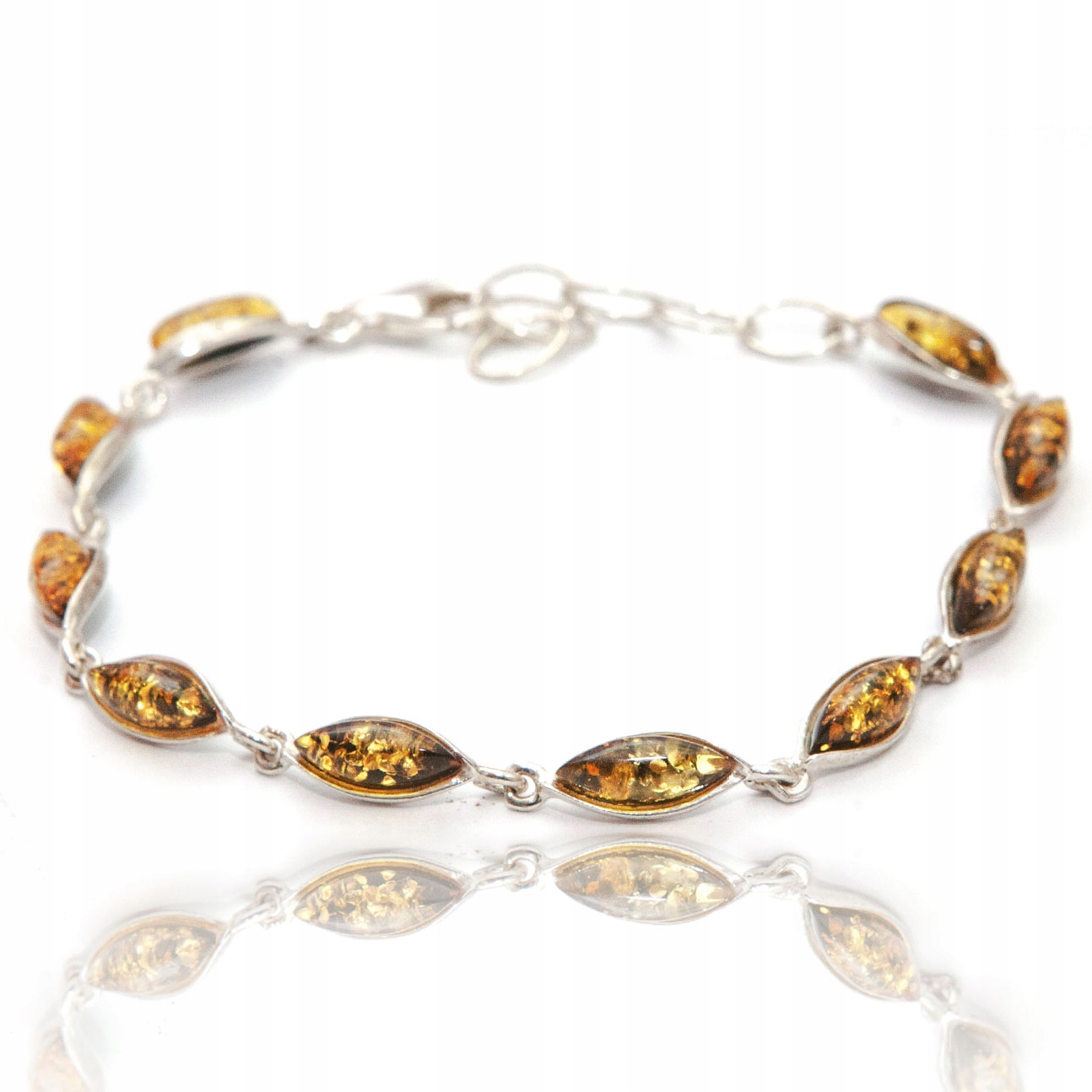 Stříbrný náramek s jantarem stříbro očka 925 jantarová zelená