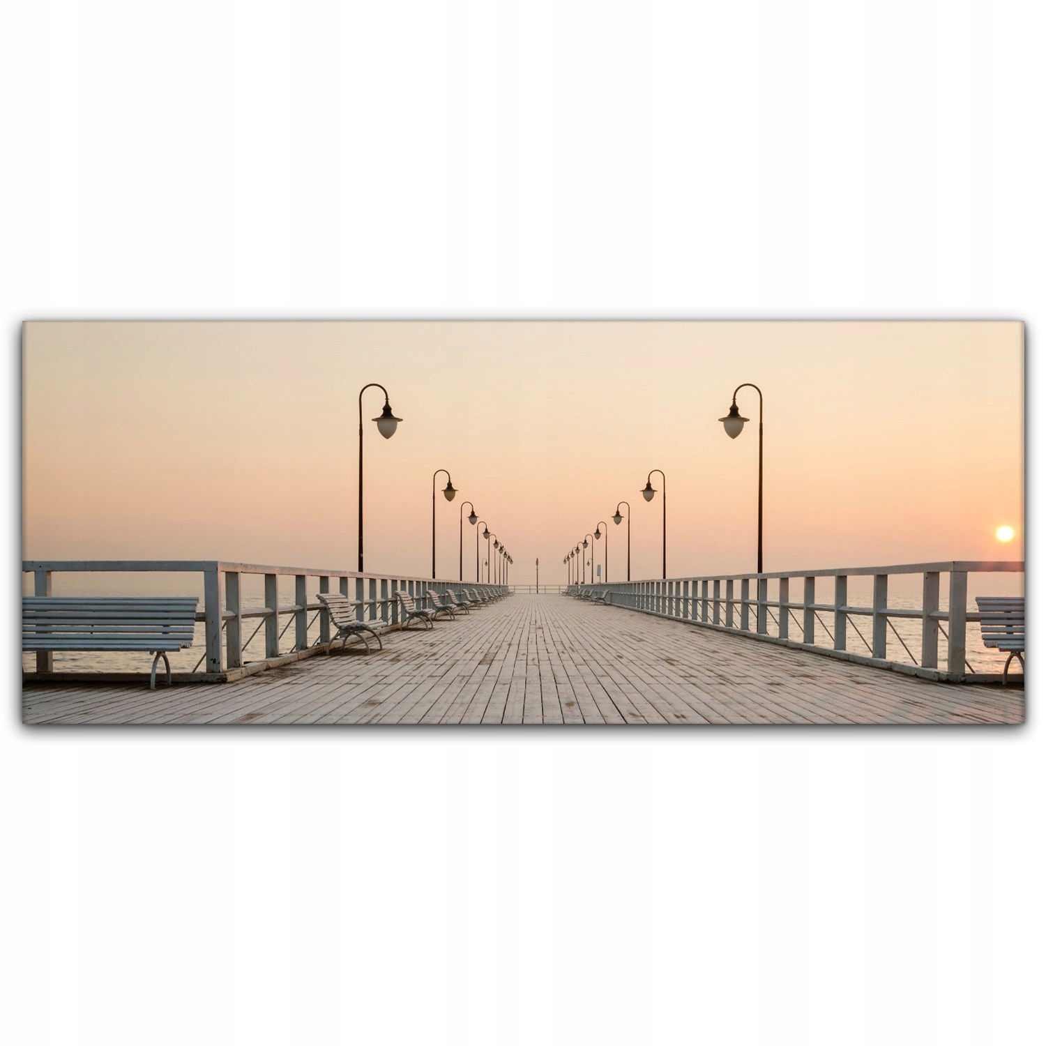 

Obraz płótno z foto 125x50 Zima Molo Wschód Słońca