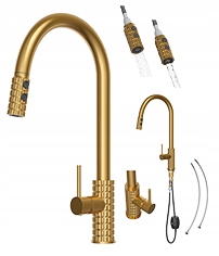 Kuchyňská baterie s výsuvným výtokem zlatá kartáčovaná Glami kohoutkem