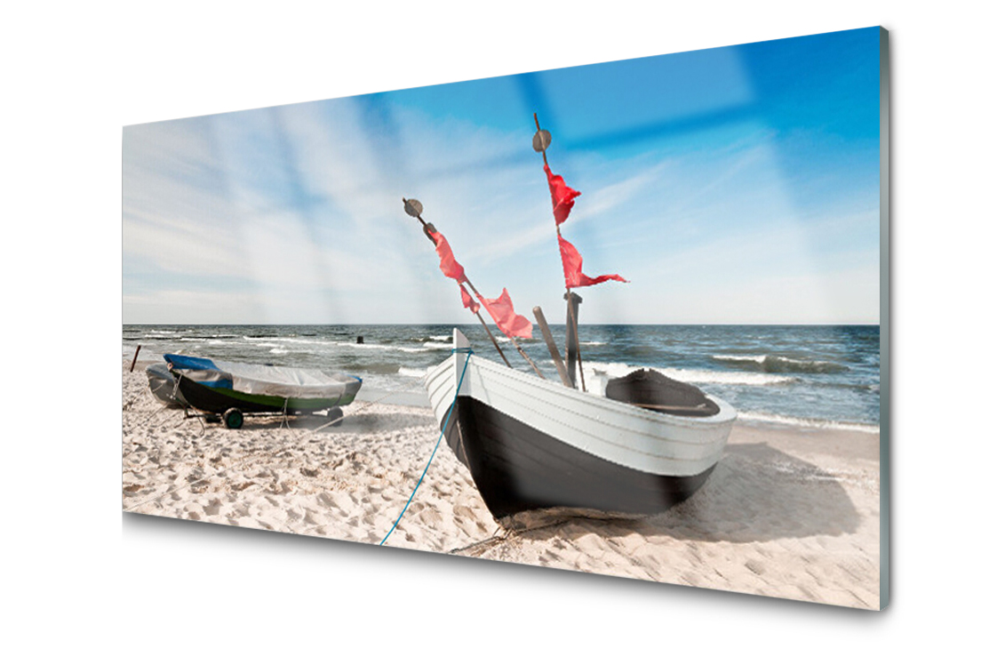 Sklenený panel Doska Loďka Pláž 120x60 Lepidlo