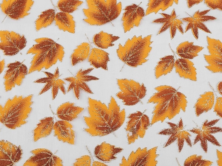 Organza Listy Se Třpytkami Oranžově Žluté 3m