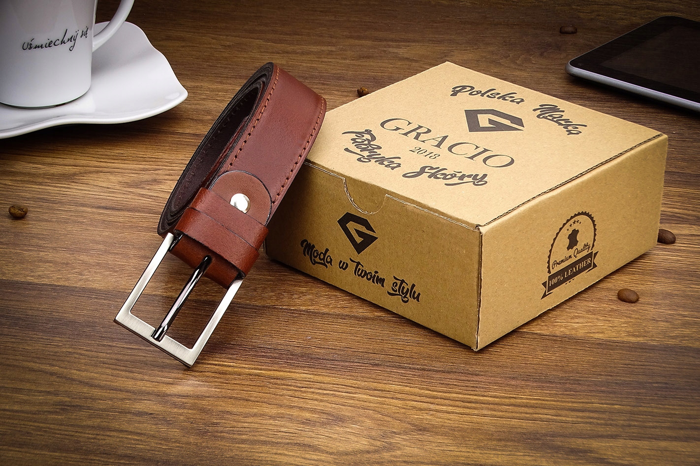 Krótki Pasek Męski Gracio Brązowy do SPODNI 100cm Cechy dodatkowe metaliczny
