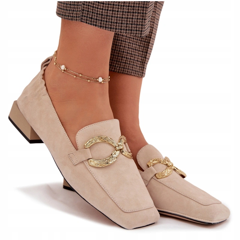 Dámské Mokasíny Semiš Zlatý Detail Elegantní D&a CR61-3115 Béžové 37