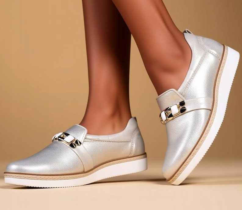 Dámské polobotky mokasíny Zlaté nazouvací Přírodní Kůže Dolce Pietro 1091