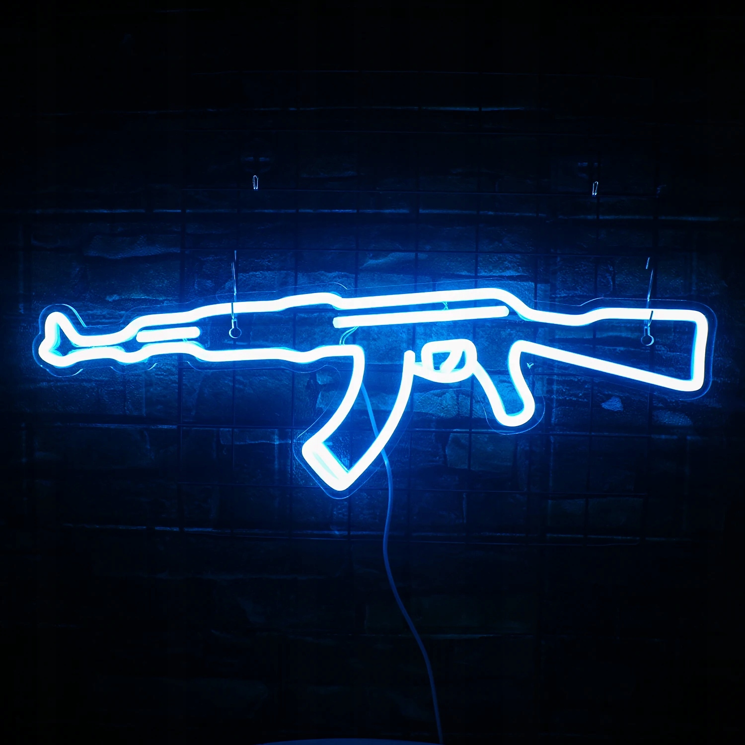 Led Neónová Lampa Na Stôl Modrý Motív AK47 Možnosť Zavesenia Darček