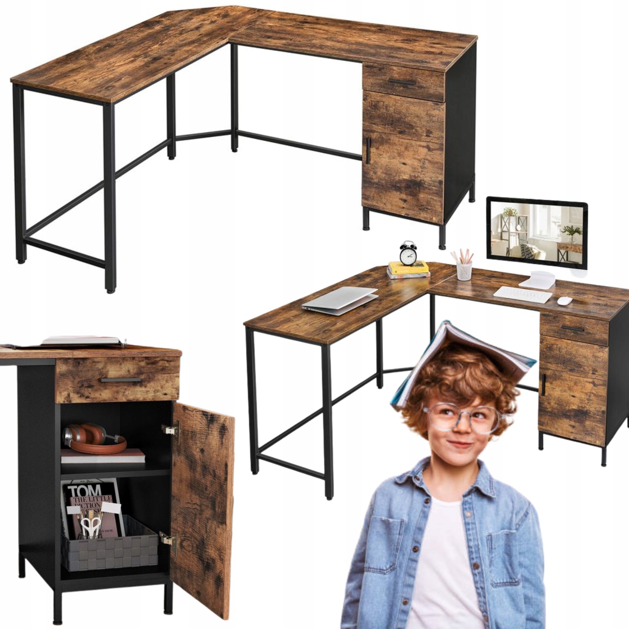 Školský počítačový stôl s skrinkami Loft do detskej izby a kancelárie