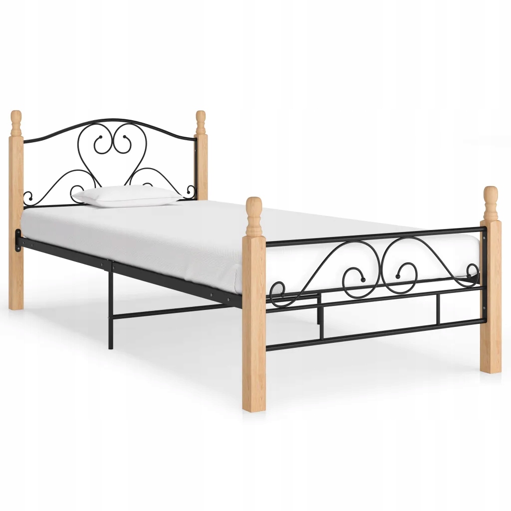 Kovový Rám Postele s dubovým dřevem 210x97x90 cm Černý/Přírodní