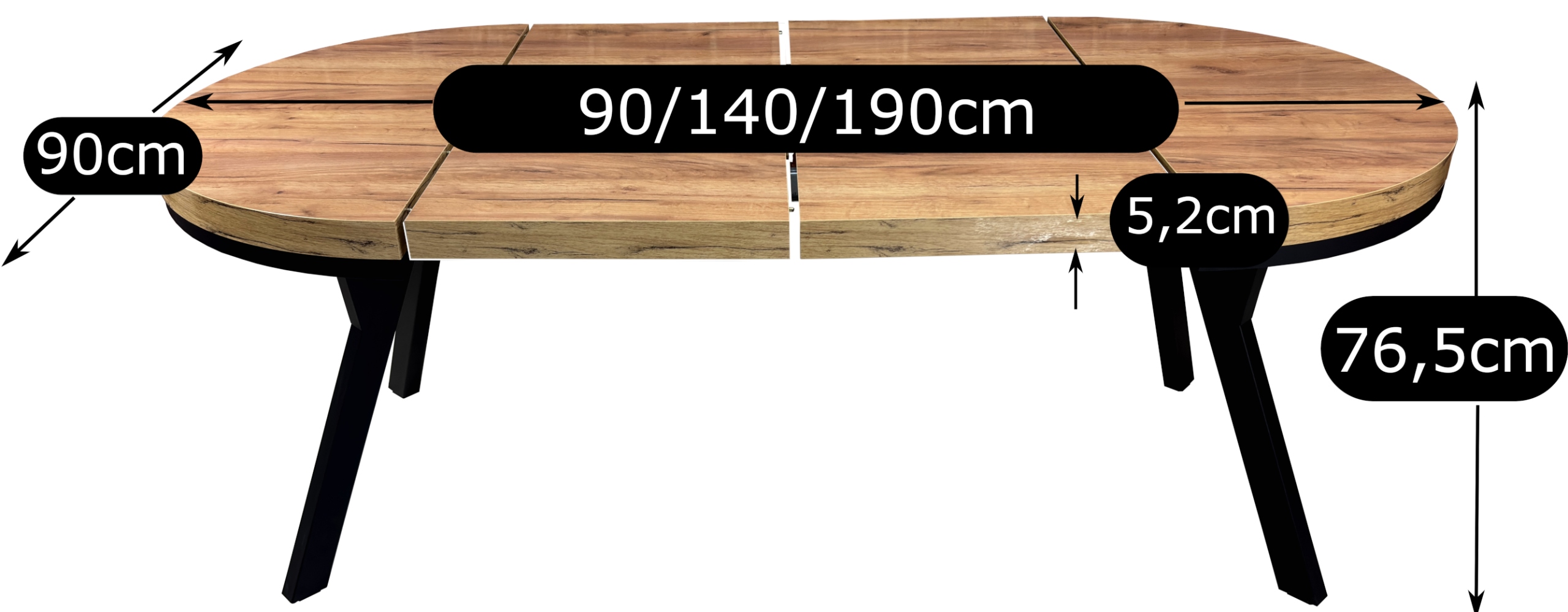 Stół okrągły 90 rozkładany do 190 cm LOFT metalowe nogi gruby blat 5 cm Kod producenta ribes