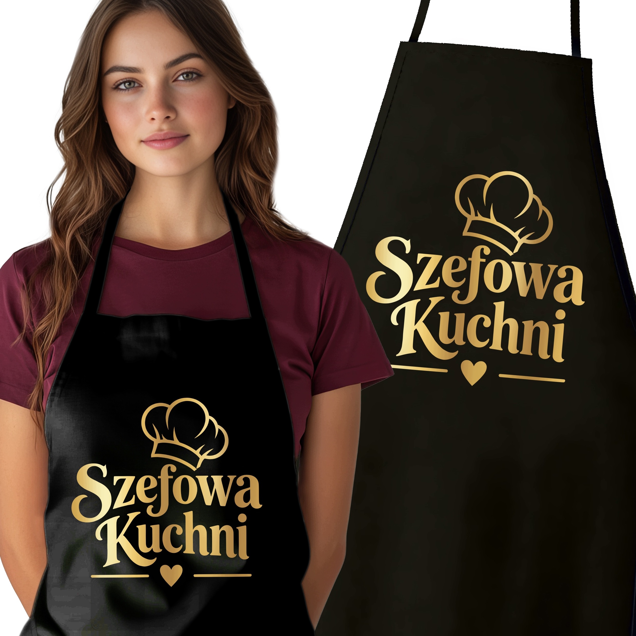 Černá zástěra Bavlna Pro Šéfkuchařku jako Dárek k práci Zlatá Fólie
