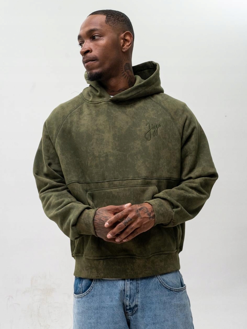 Mikina S Kapucí Oversize Pánská Spraná Zelená Jigga Wear Výšivka Tag Acid XXL