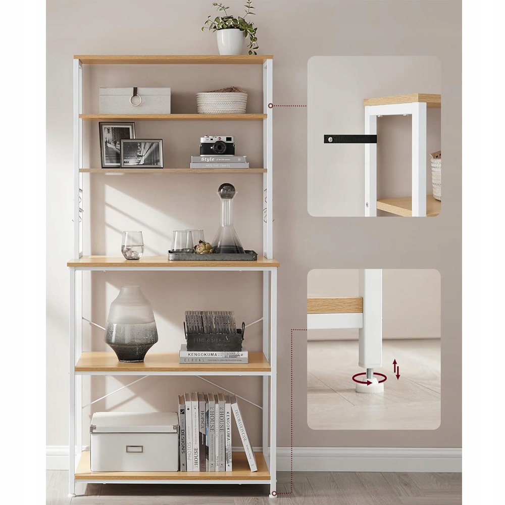 Szafka kuchenna REGAŁ 40x80x167 cm WYSPA 6 półek BIAŁA blat dąb +HACZYKI Marka Songmics