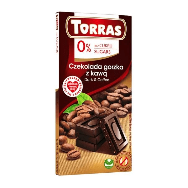 Levně 4 x Torras Hořká čokoláda s kávou bez přidaného cukru 75 g