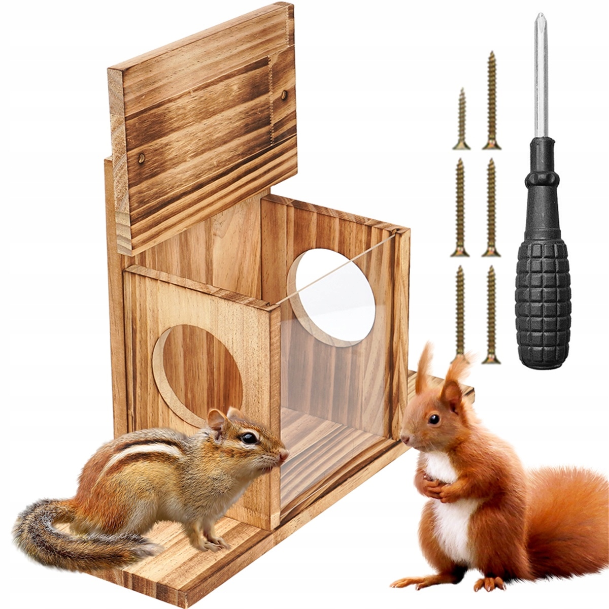 Krmítko Z Borovice S Průhledným Víkem Pro Veverky, Montáž Na Stěnu