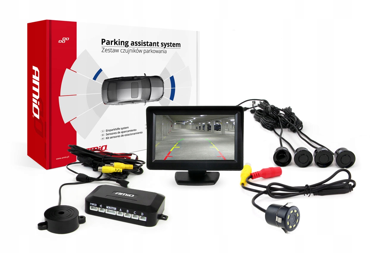Sada parkovacích senzorov TFT01 4,3" s kamerou HD-308-LED, 4 senzory, čierna