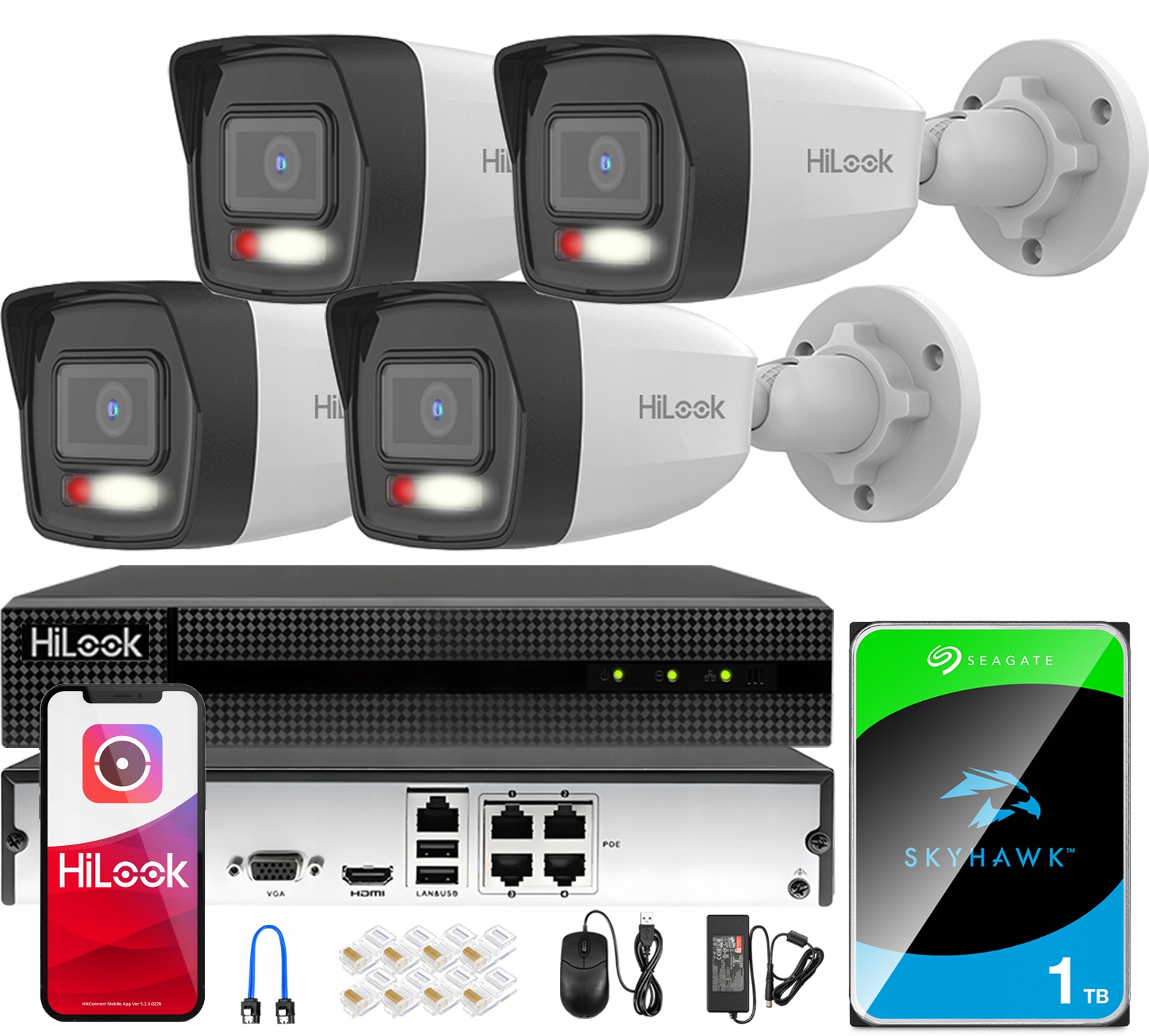 Monitorovanie Ip Komplet 4 kamier IPCAM-B2-30DL 1080p Rekordér Disk 1TB