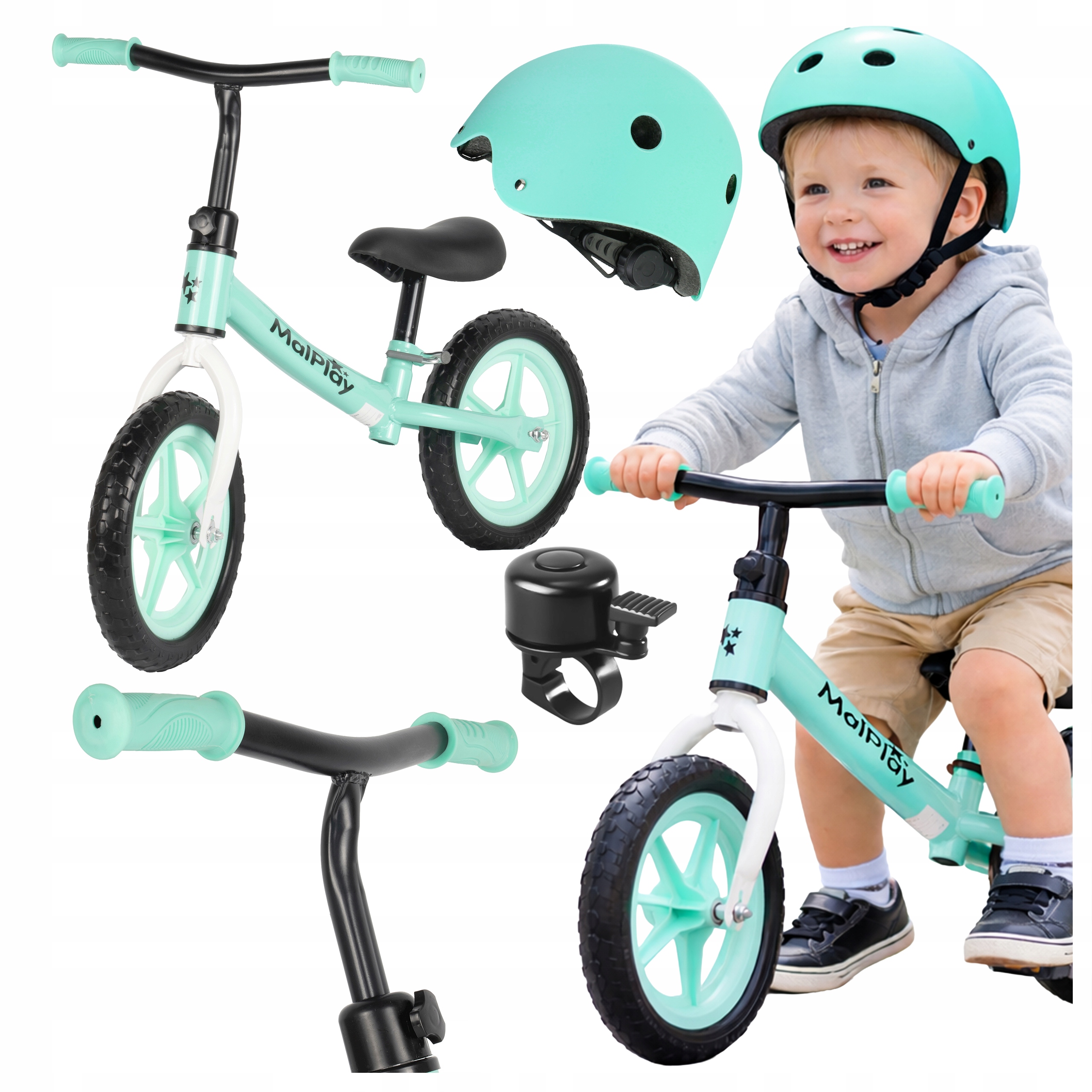 Zestaw 3w1 Rowerek biegowy dla dzieci lekki koła 12'' dzwonek kask 48-54