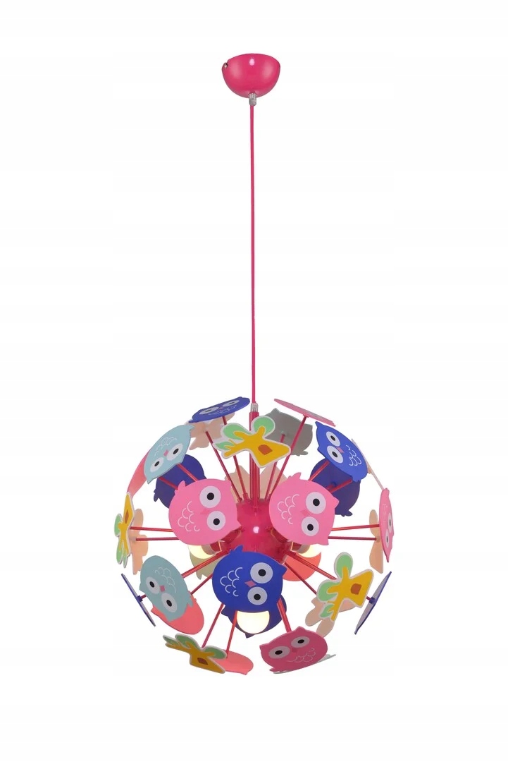 Závěsná lampa pro děti růžová s ptáčky, kulatá, barevná Rabalux