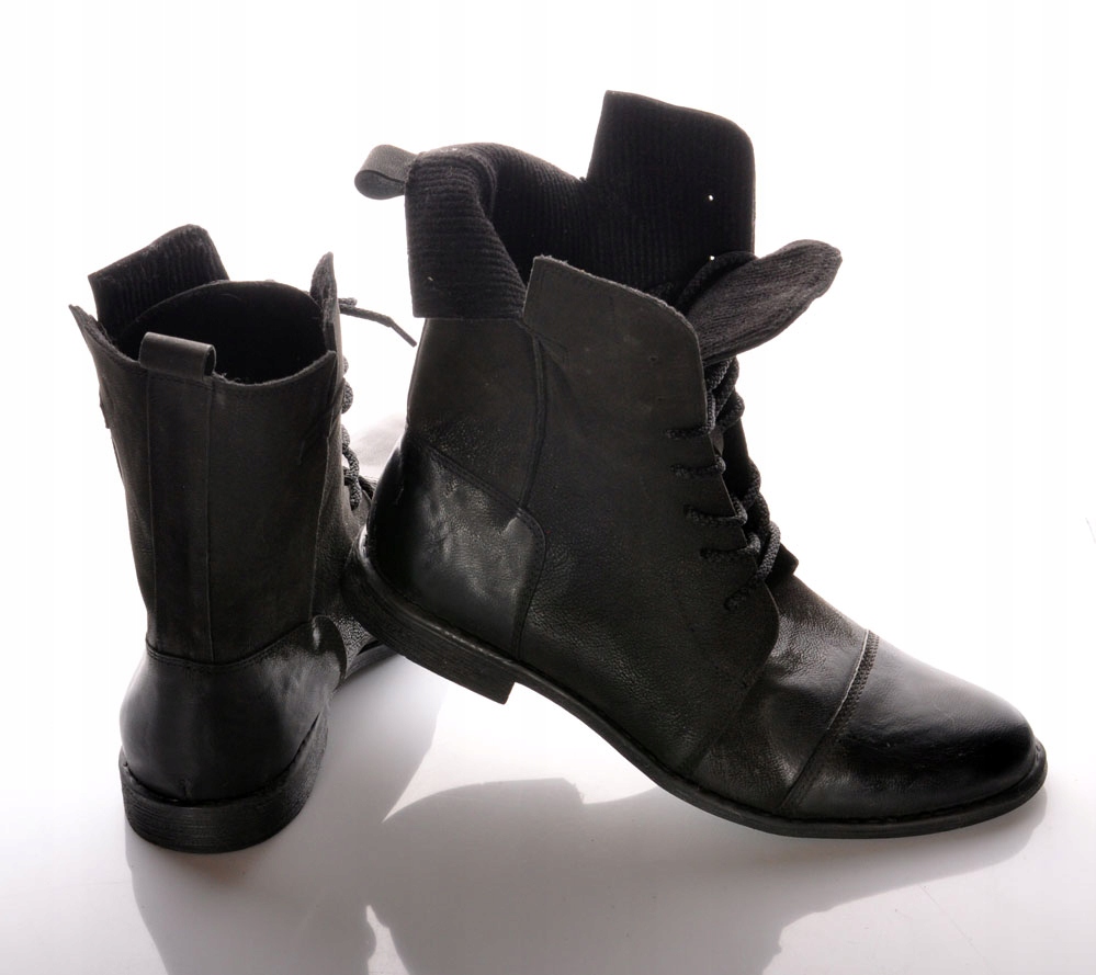 BUTY BULLET za kostkę PRZYPALANE WYŚWIECONY SZPIC CZARNE SZTYBLETY SKÓRA 45 Kod producenta 152645