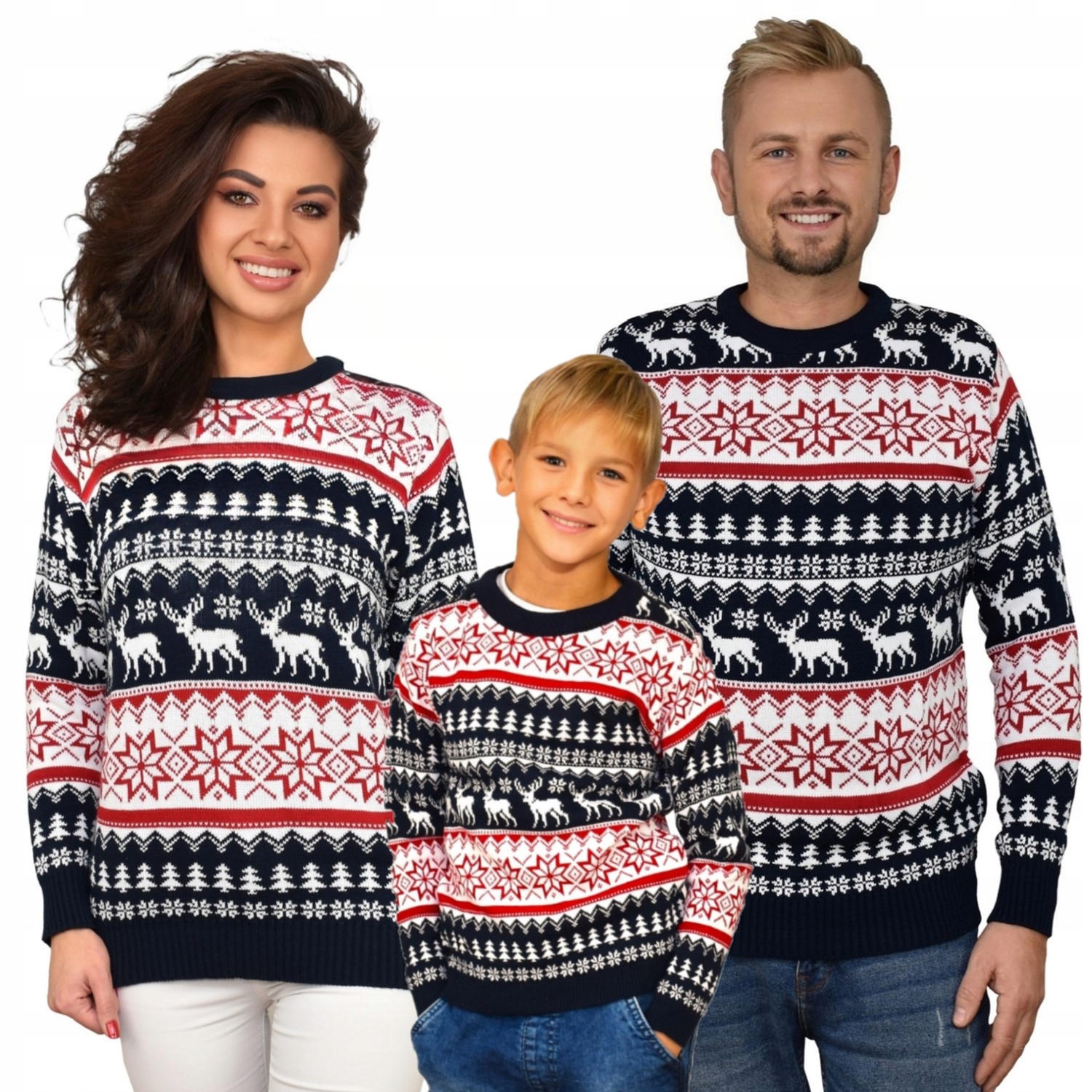 DZIECIĘCY SWETER ŚWIĄTECZNY NORWESKI GRANATOWY CZERWONY ŚWIĄTECZNE 2/3 LATA Rękaw długi rękaw