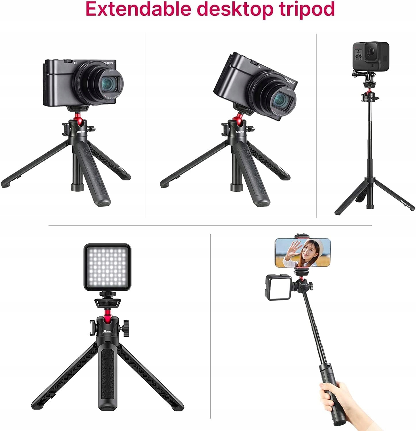 ULANZI MT-16 Selfie Stick Statyw Z Pilotem Do Telefonu i Kamery — miniatura 2