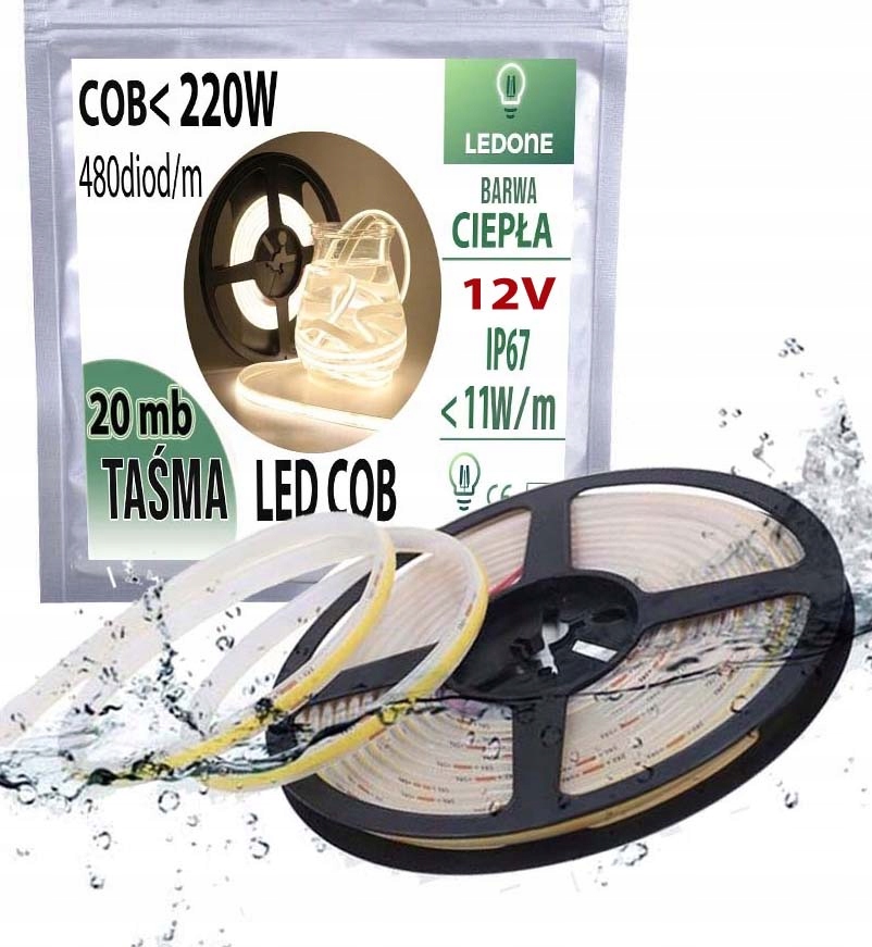 Led Páska Cob 12V 11W/m IP67 Neon Tepelná linka termococon voděodolná 20MB