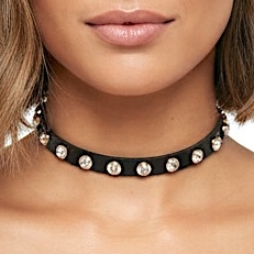 Choker na krk černý kůže den žen glamour náhrdelník zlatý zirkony