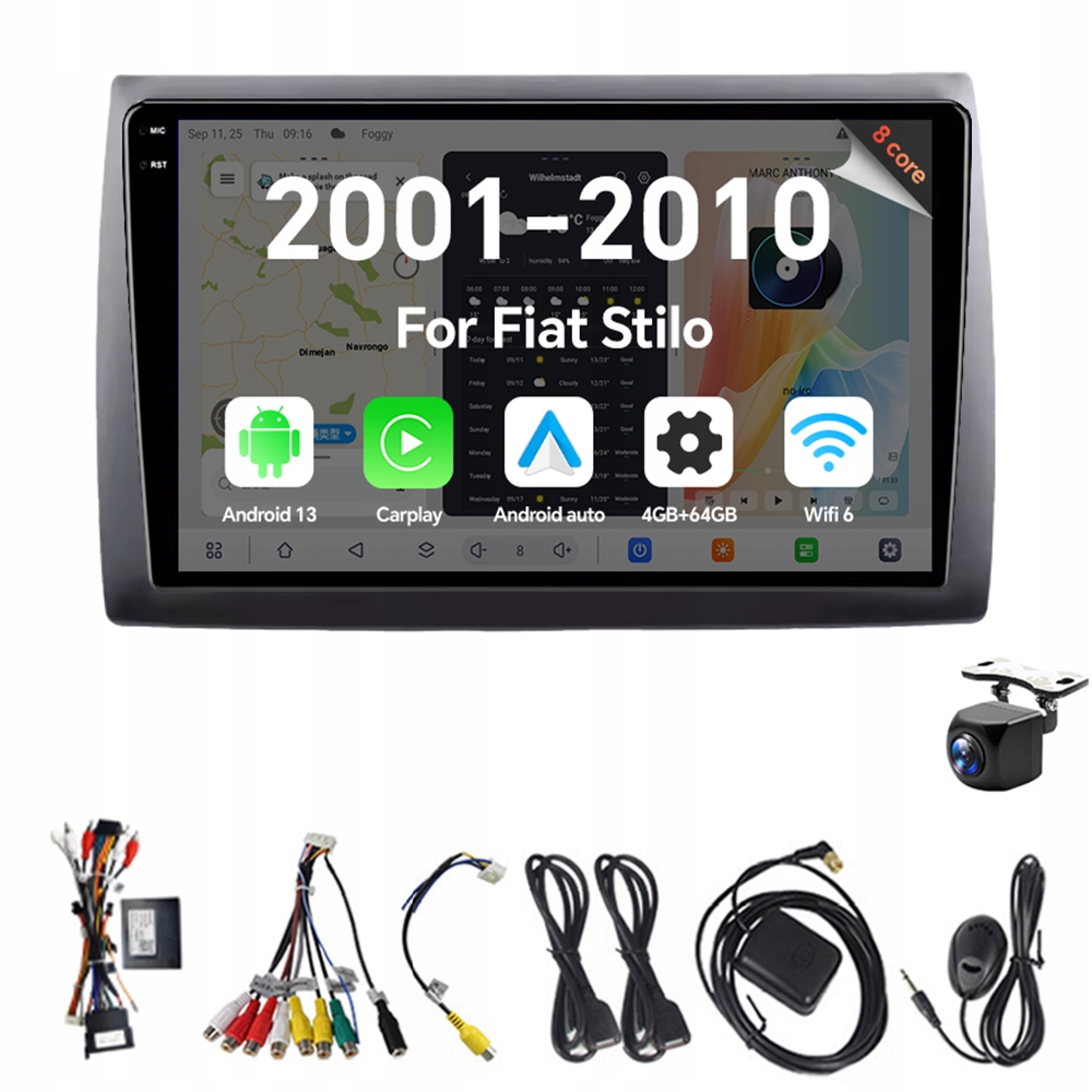 2Din Android 13 autorádio pro Fiat Stilo 2001-2010 Carplay Gps Rds 4G 64G