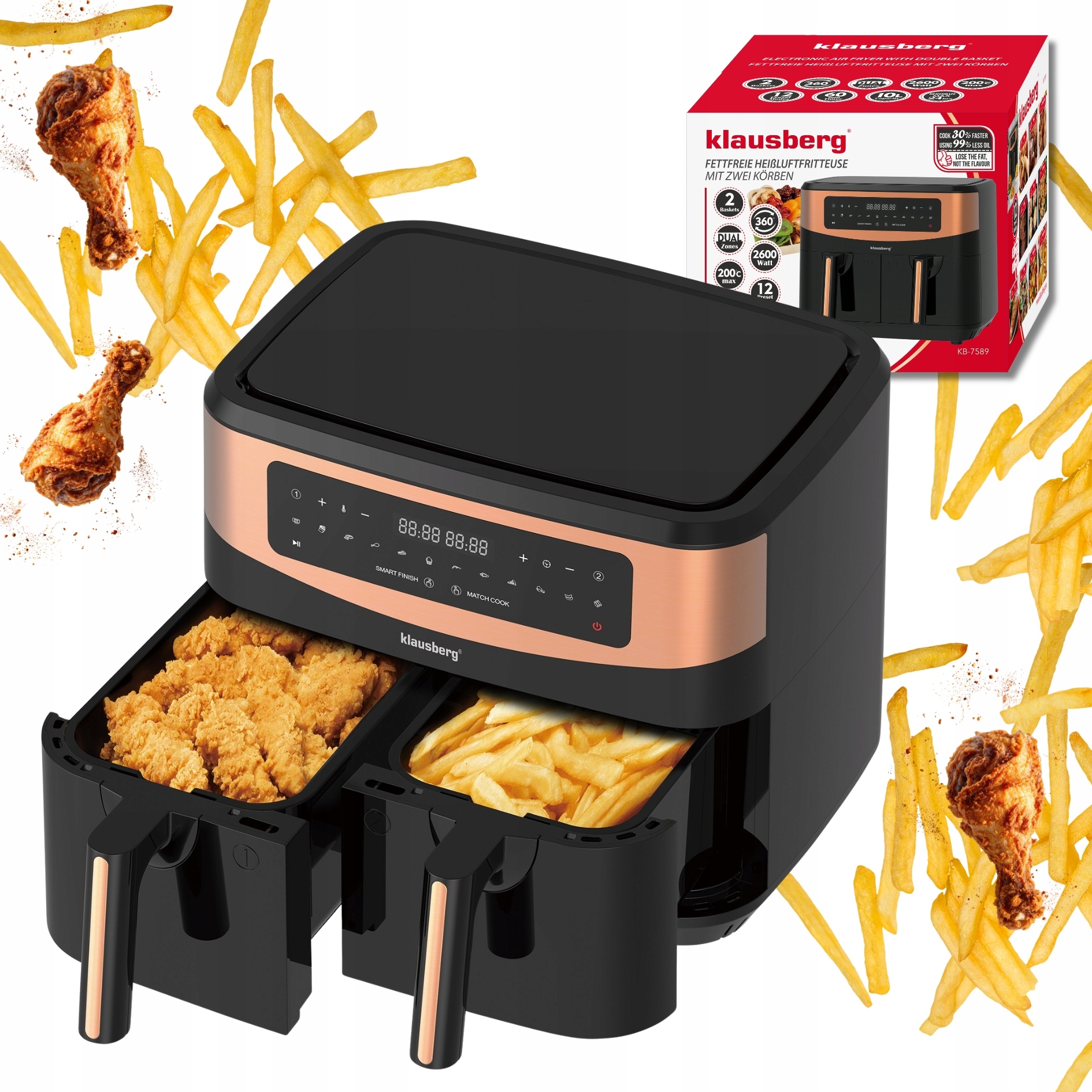 Beztuková fritéza s dvojitým košom 9L 1750W Klausberg